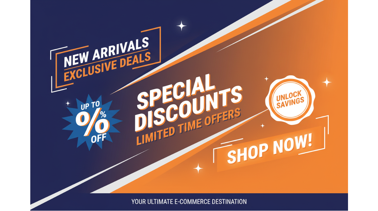صورة اعلان عن خصومات ومنتجات جديدة وعروض حصرية ، اجعل الاعلان باللغة الانجليزية